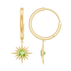 Round Shape 1 Carat Peridot Sunburst Hoop Drop Earrings For Women