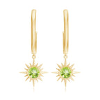 Round Shape 1 Carat Peridot Sunburst Hoop Drop Earrings For Women