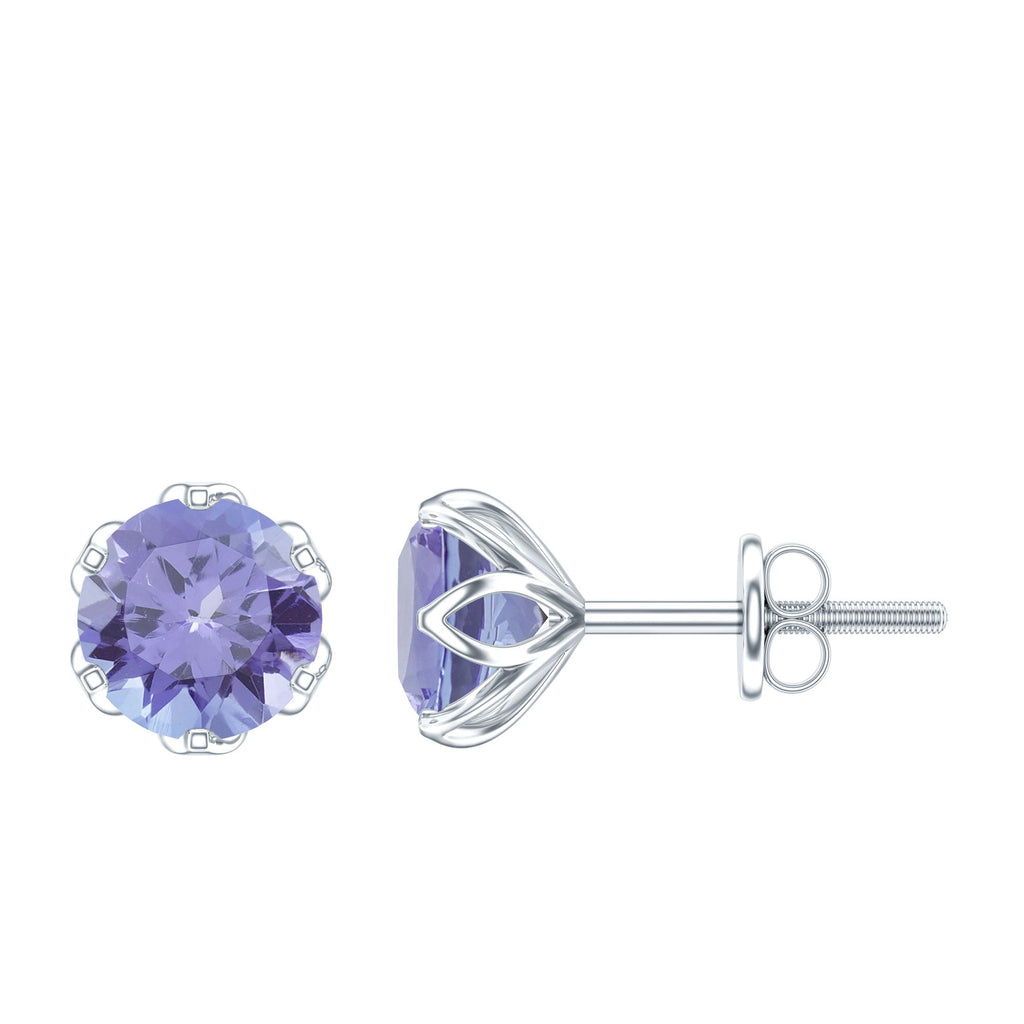 1 Carat Round Cut Tanzanite Solitaire Stud Earrings for Women