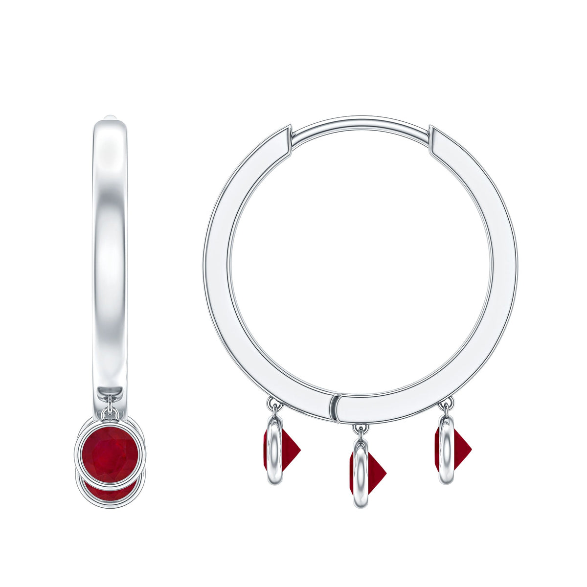 Natural Ruby Drop Hoop Earrings for Women