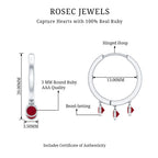 Natural Ruby Drop Hoop Earrings for Women