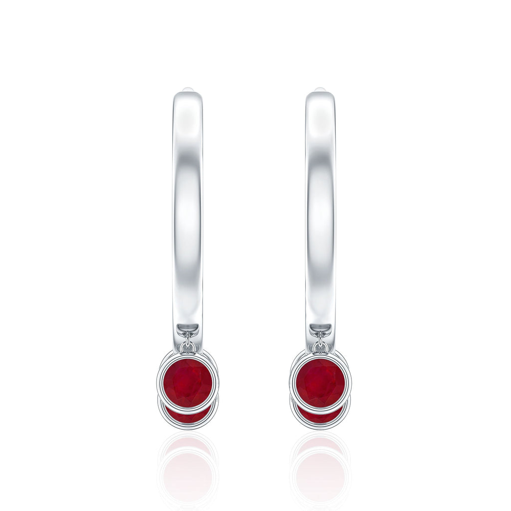 Natural Ruby Drop Hoop Earrings for Women