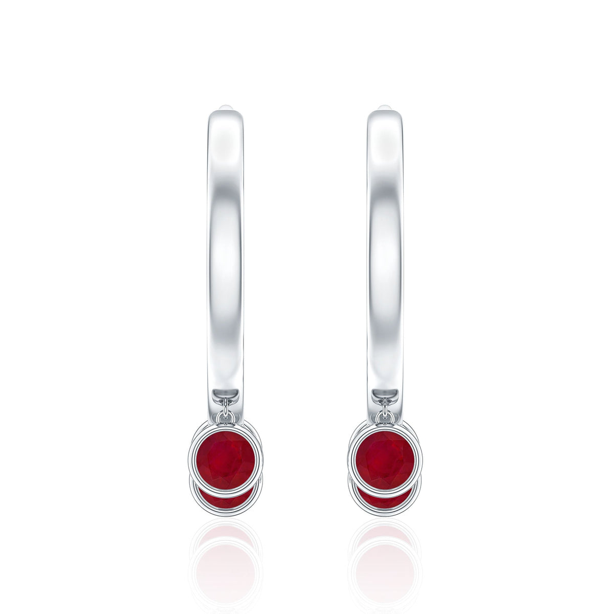 Natural Ruby Drop Hoop Earrings for Women