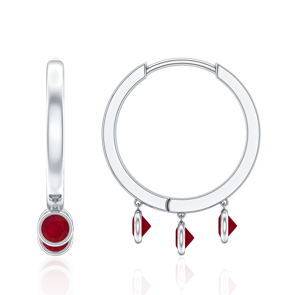 Natural Ruby Drop Hoop Earrings for Women
