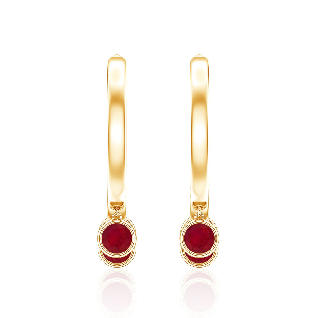 Natural Ruby Drop Hoop Earrings for Women