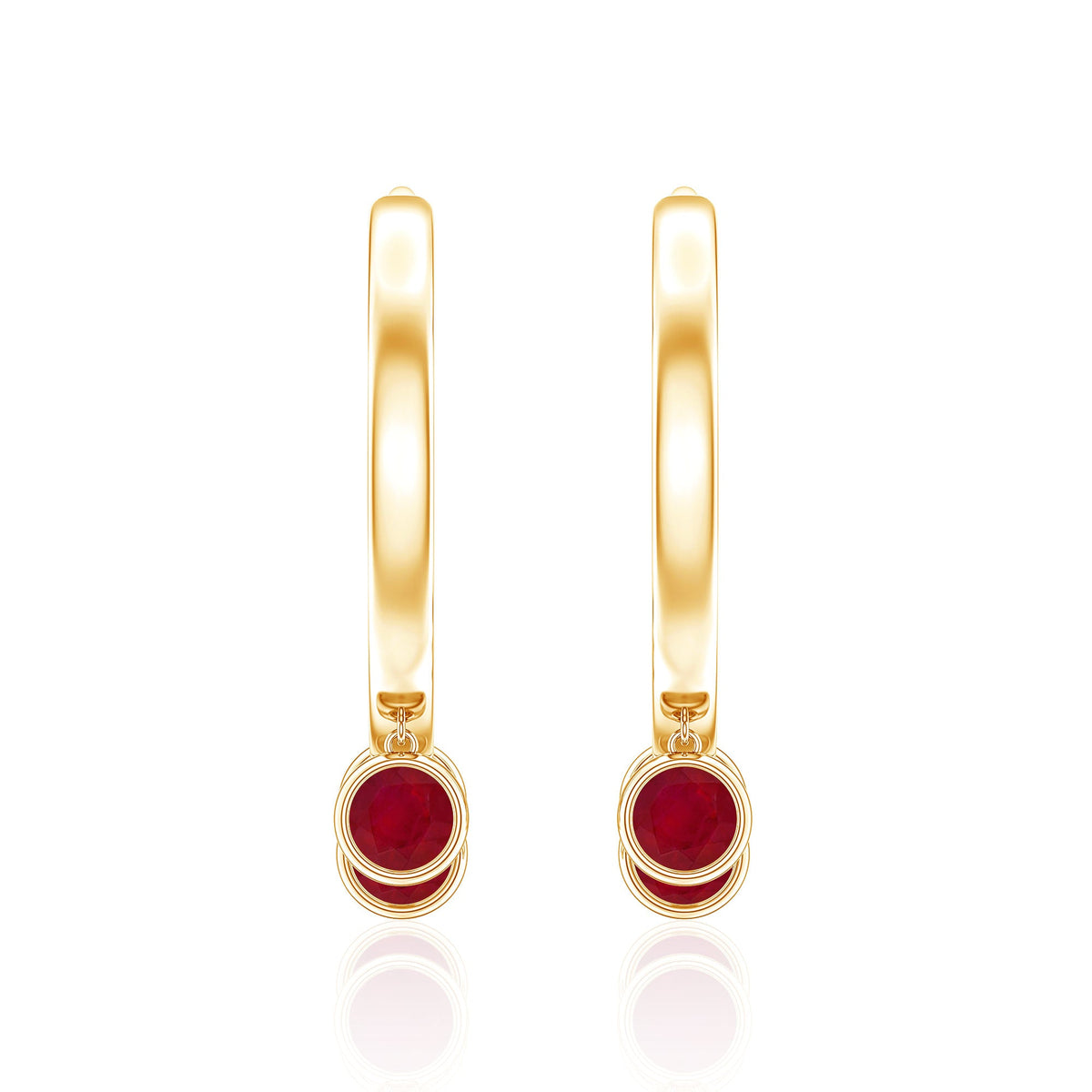 Natural Ruby Drop Hoop Earrings for Women
