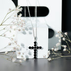 Natural Black Onyx Cross Pendant Necklace for Women