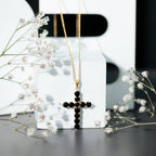 Natural Black Onyx Cross Pendant Necklace for Women