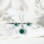 Certified Lab Grown Emerald Necklace and Earring Set for Women