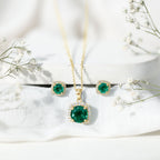 Certified Lab Grown Emerald Necklace and Earring Set for Women