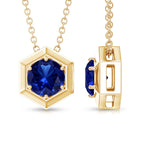 1 Carat Lab Grown Blue Sapphire Hexagon Necklace for Women