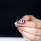 Natural Oval Amethyst Diamond Half Eternity Ring for Women