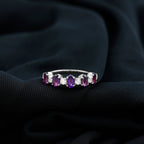 Natural Oval Amethyst Diamond Half Eternity Ring for Women