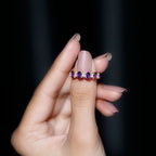 Natural Oval Amethyst Diamond Half Eternity Ring for Women