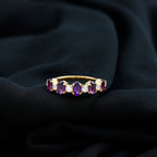 Natural Oval Amethyst Diamond Half Eternity Ring for Women