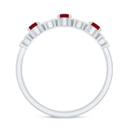 Genuine Ruby Half Eternity Ring with Diamond for Women