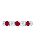 Genuine Ruby Half Eternity Ring with Diamond for Women