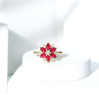 Natural Pear Shape Ruby Diamond Flower Engagement Ring for Women