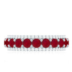 Natural Ruby Diamond Half Eternity Anniversary Band Ring for Women