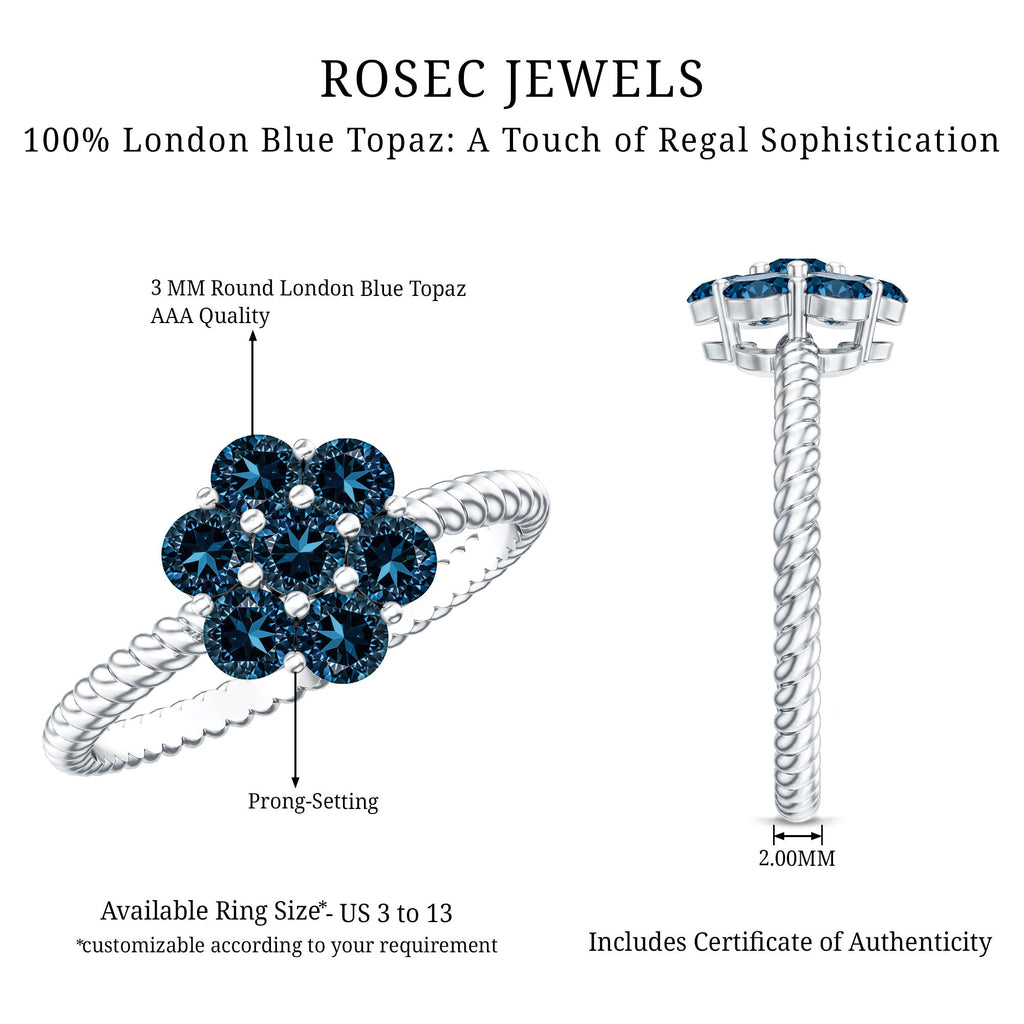 London Blue Topaz Floral Engagement Ring For Women