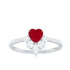 Natural 0.6 Carat Ruby Heart Promise Ring with Diamond for Women