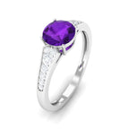 Natural 1.2 Carat Amethyst Engagement Ring with Diamond for Women