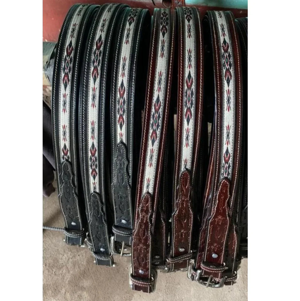 Western Leather Belt - Woven Aztec