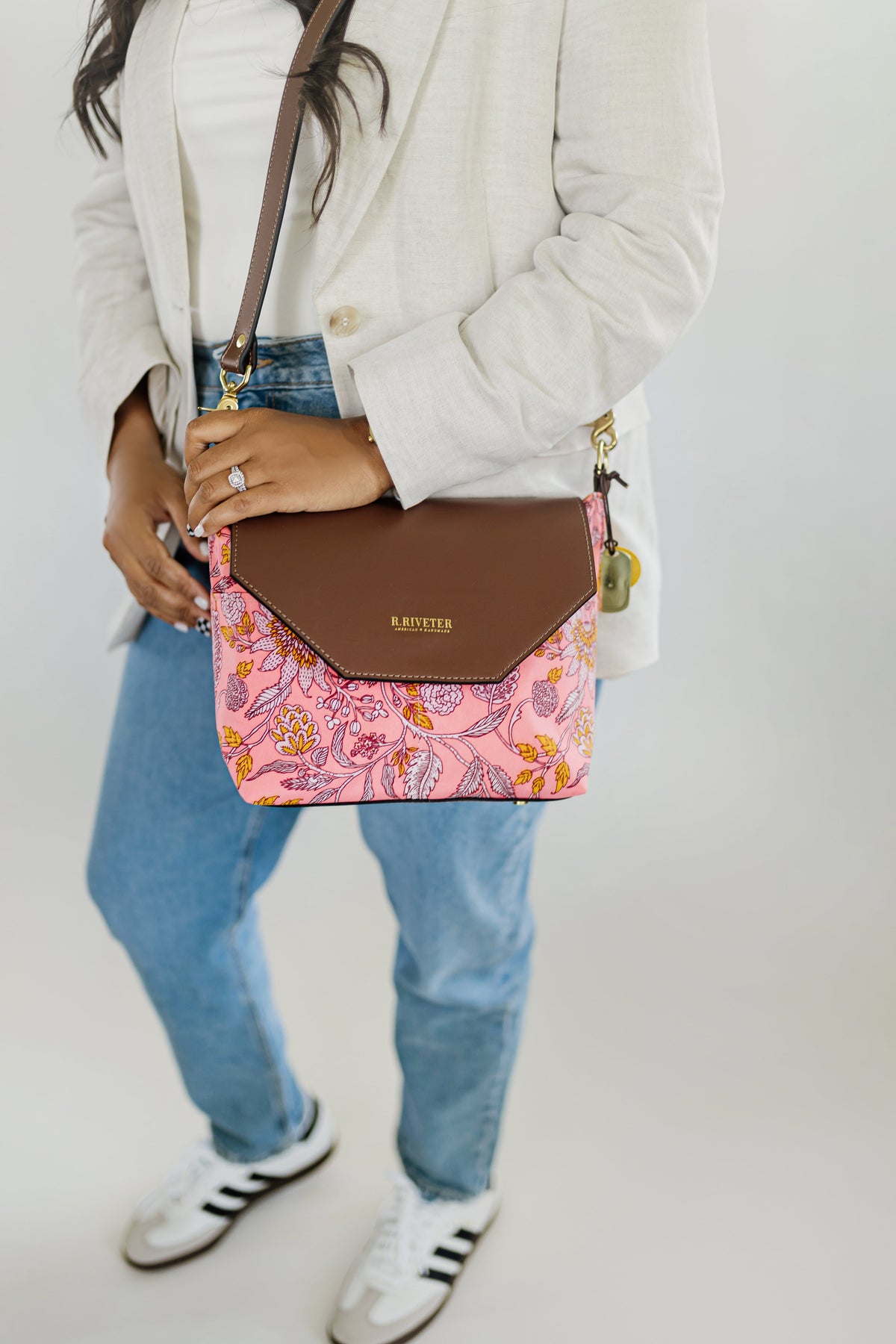 Hobby | Rose Bandana Printed Nylon + Brown Leather Shoulder Bag