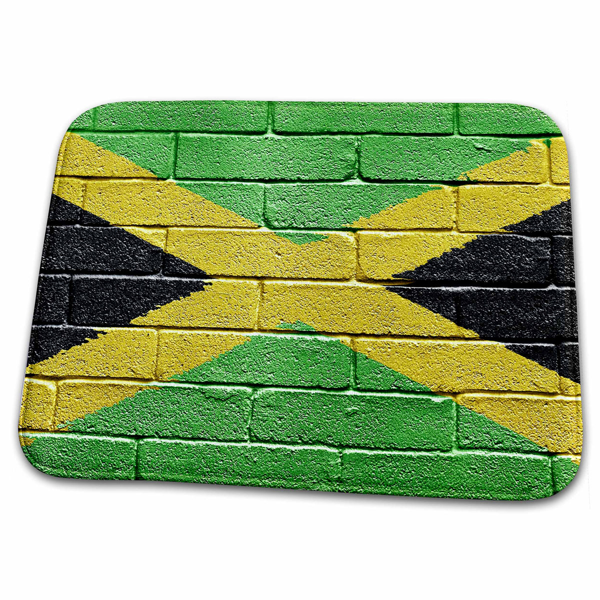 3dRose National flag of Jamaica painted onto a brick wall Jamaican - Dish Drying Mats (ddm-156913)