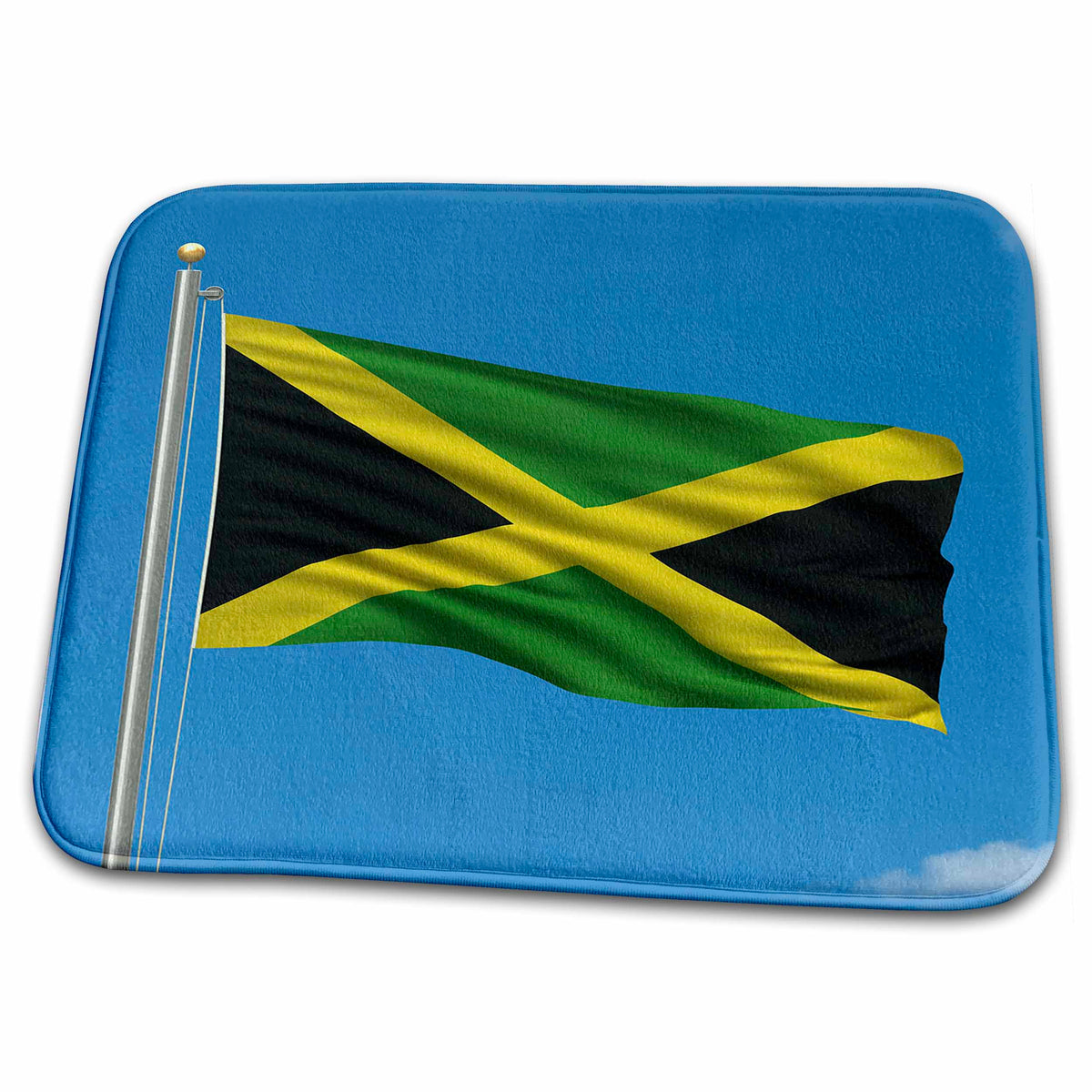 3dRose Flag of Jamaica on a flag pole with blue sky Jamaican - Dish Drying Mats (ddm-157061)
