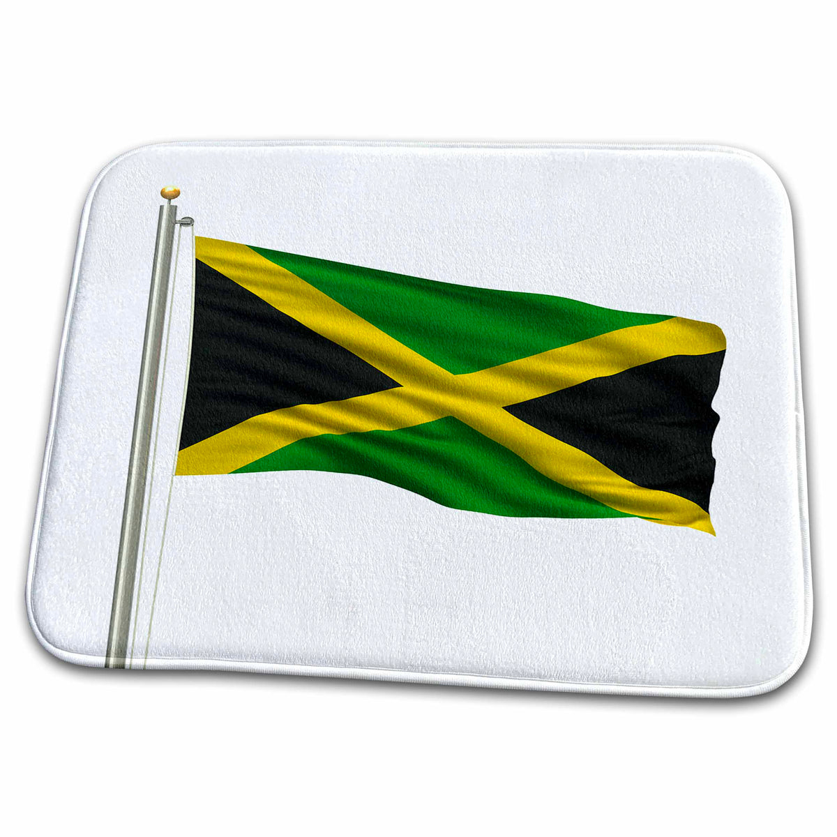 3dRose Flag of Jamaica on a flag pole over white Jamaican - Dish Drying Mats (ddm-157186)