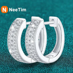 NeeTim Hoops s925 Sterling Silver Full Real Moissanite Earrings Women Sparkling Dimoand Earring Jewelry Gift Certificate
