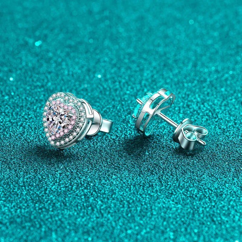 NeeTim 0.5ct Moissanite Earrings for Women Heart Shaped Lab Diamond Ear Studs 925 Sterling Silver Party Wedding Fine Jewelry