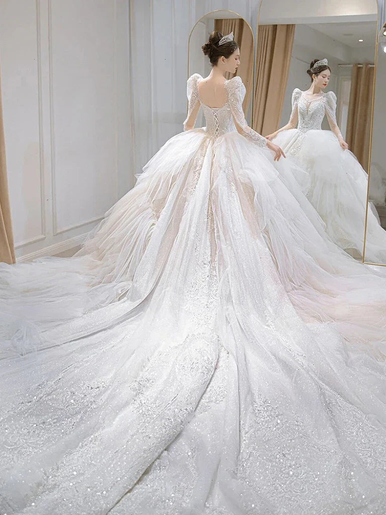 Ruffle White French Elegant Wedding Dress ED6401