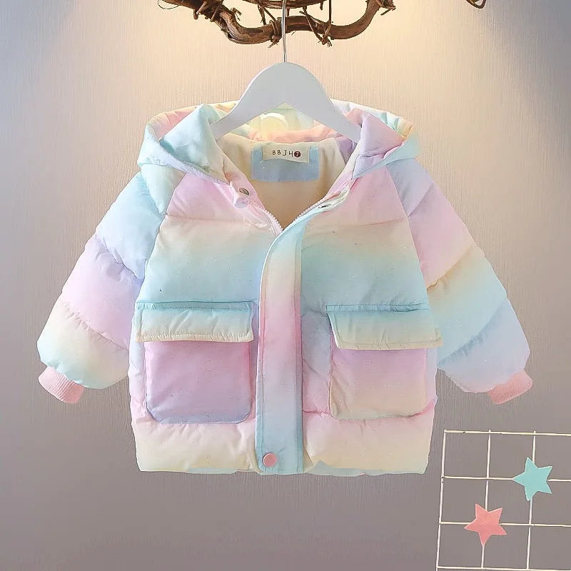 New  Fashion Colorful Unicorn Jackets For Girls Coat Winter Warm Hooded Parka Snowsuit Cute Wing Children Outerwear Clothing