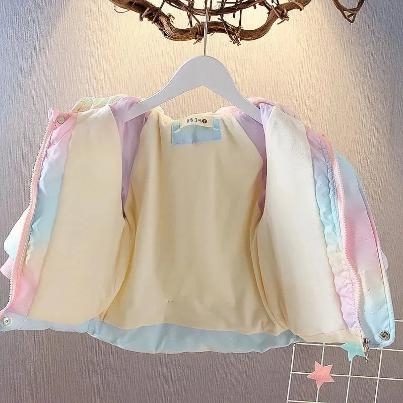 New  Fashion Colorful Unicorn Jackets For Girls Coat Winter Warm Hooded Parka Snowsuit Cute Wing Children Outerwear Clothing