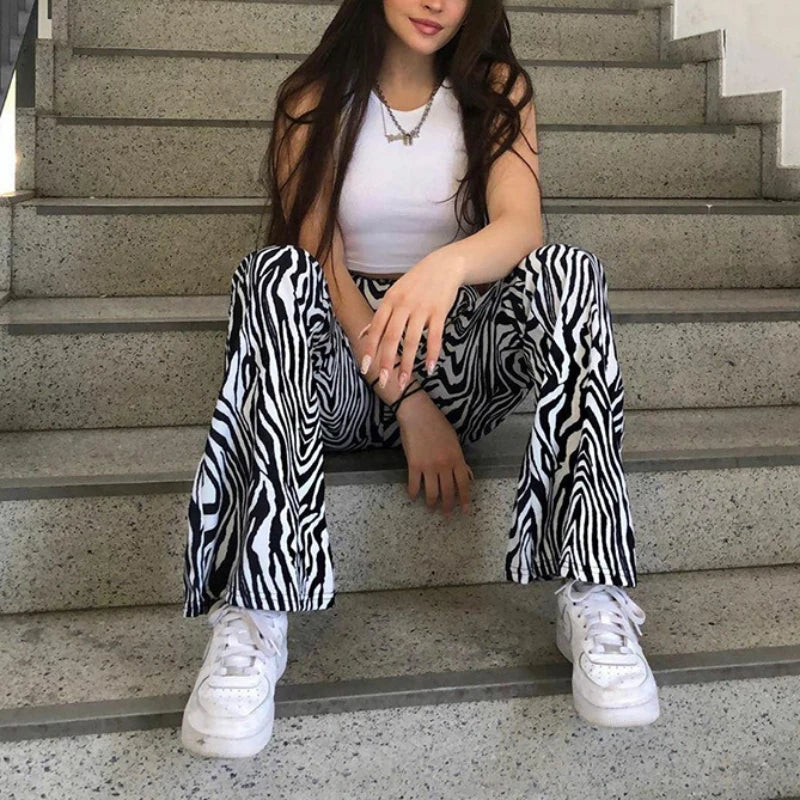 Zebra Print Wide Leg Pants