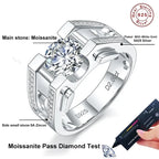 NeeTim 1ct 2ct Moissanite Ring For Men 925 Sterling Silver with White Gold Plated Wedding Band Man Rings Luxury Fine Jewelry