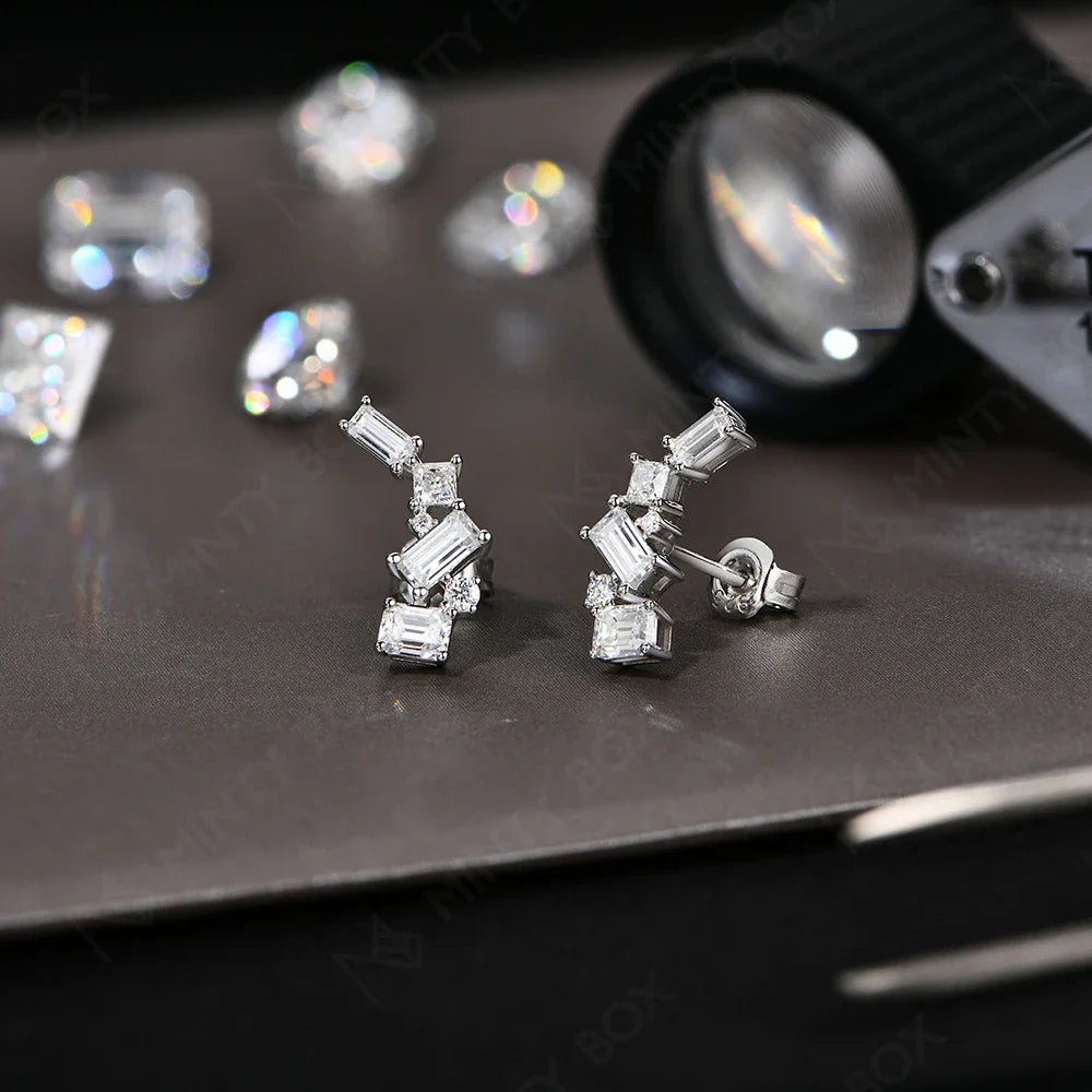 Moissanite Stud Earrings for Women S925 Sterling Silver Lab Diamond Baguette shape Irregular Earring Engagement Jewelry