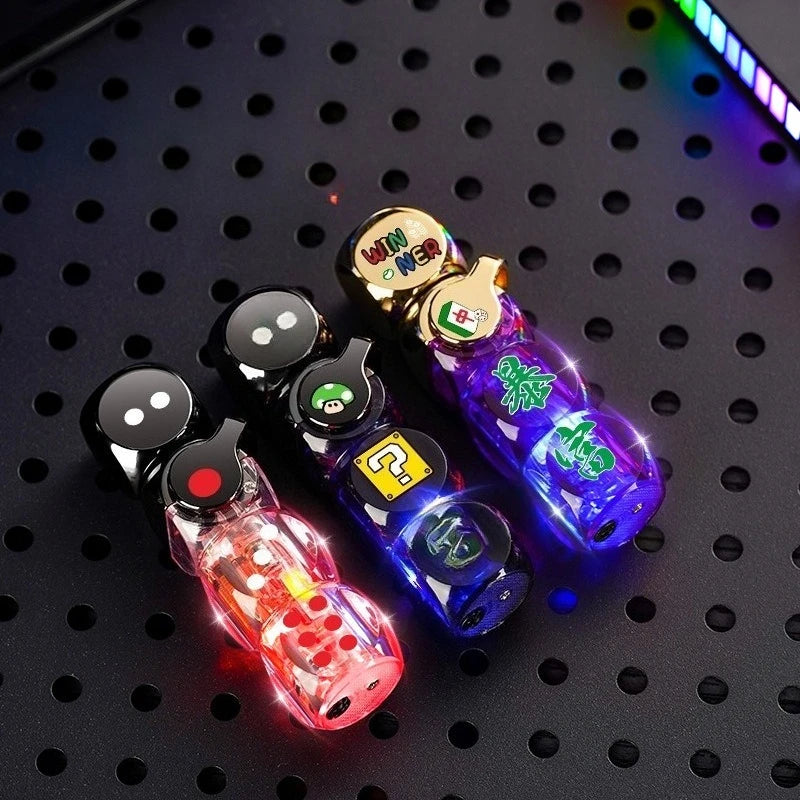 Metal Personalized Trendy Dice Flashing Light Inflatable Transparent Windproof Blue Flame Lighter Toy Men's Cigarette Lighter