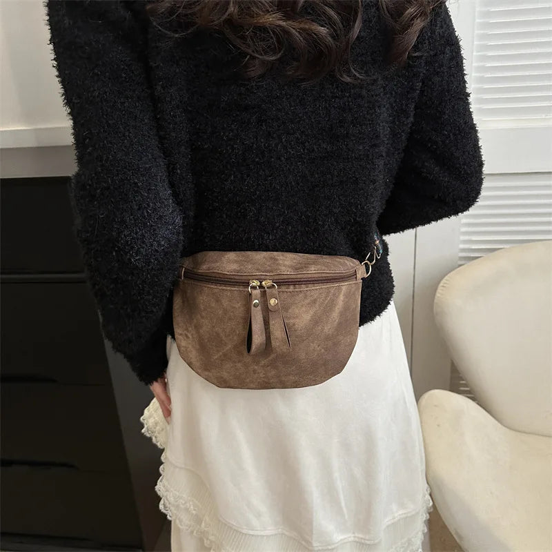 Stylish Hobo Solid Color Satchel | Luxury Designer Chest Bag & Women's PU Leather Waist Bags (Wide Strap Fashion Fanny Shoulder Pack)