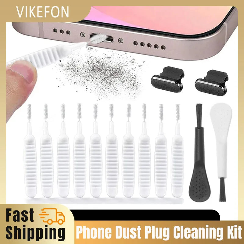 Mobile Phone Dust Plug Cleaner Kit Kits Mobile Phone Fine Dust Cleaning Brush for All Type C or iOS Port Cell Smartphone Headset