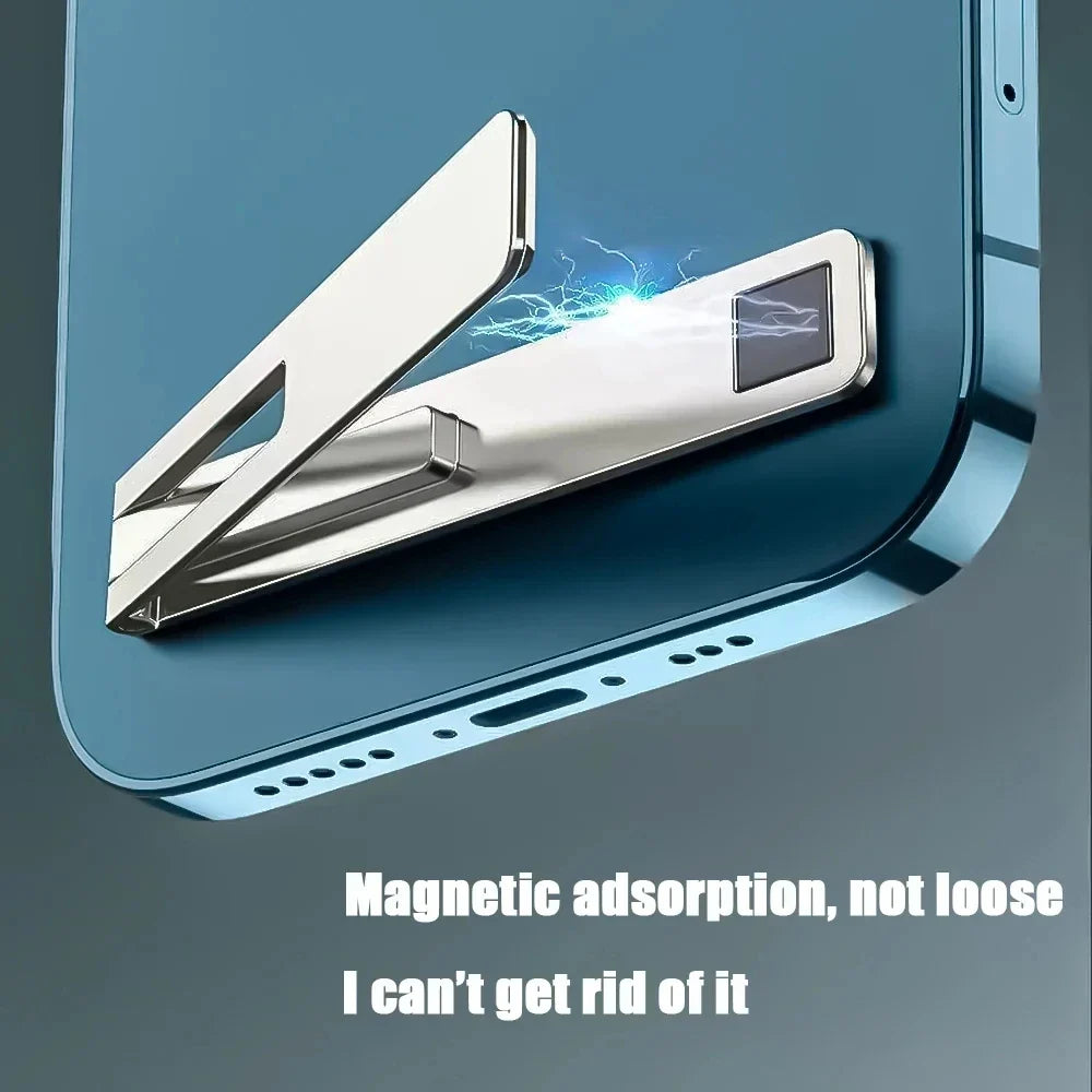 Universal Mobile Phone Holder Bracket Magnetic Ultra Thin Foldable Metal Alloy Desktop Cell Phone Stand For iPhone 15 13 Xiaomi