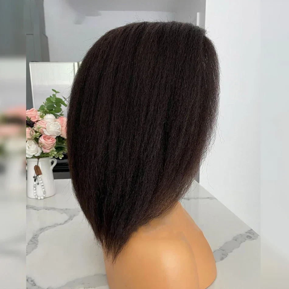 13x4 Glueless Kinky Straight Bob Wig | Ready-to-Wear | Brazilian Remy Hair | HD Transparent Lace