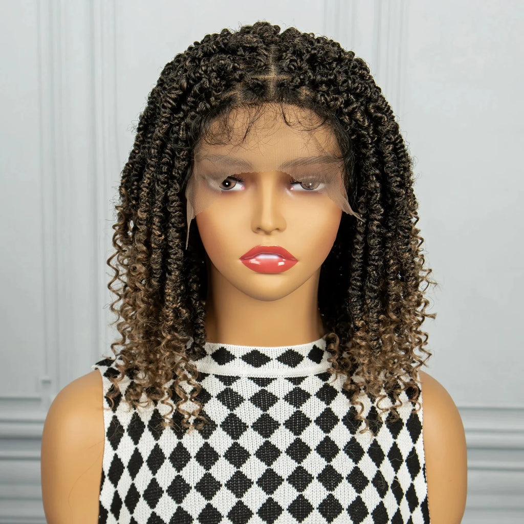1B/27 Short Passion Twist Lace Front Wig | Knotless Braids | Baby Hair | Synthetic Twist Spring Wig
