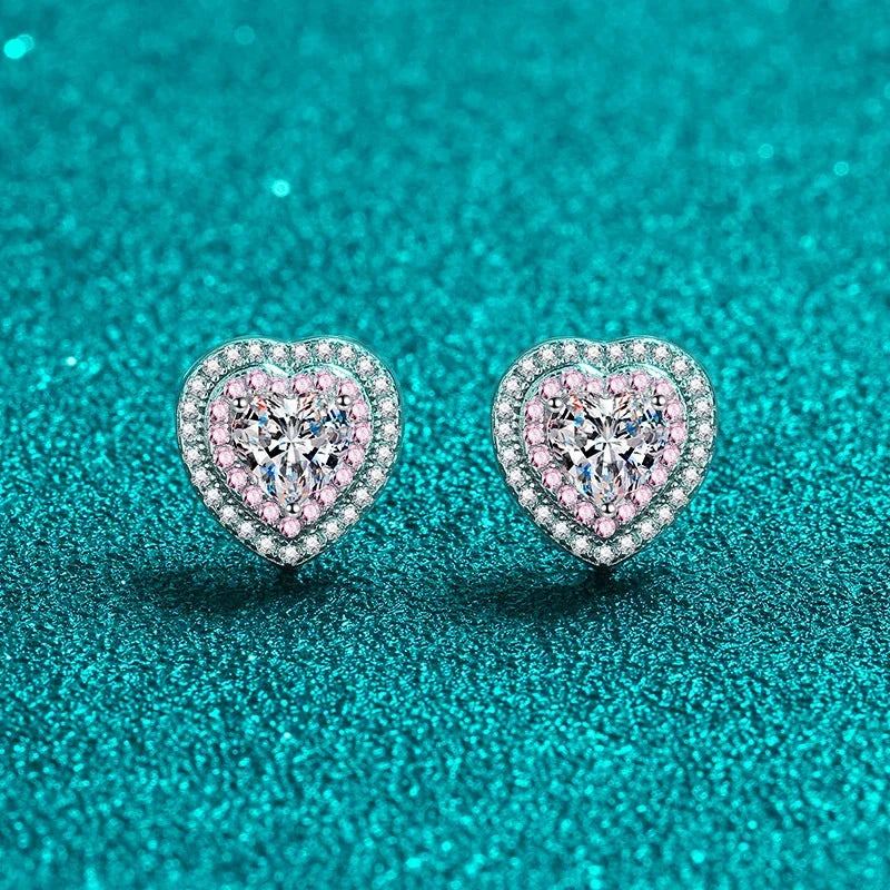 NeeTim 0.5ct Moissanite Earrings for Women Heart Shaped Lab Diamond Ear Studs 925 Sterling Silver Party Wedding Fine Jewelry