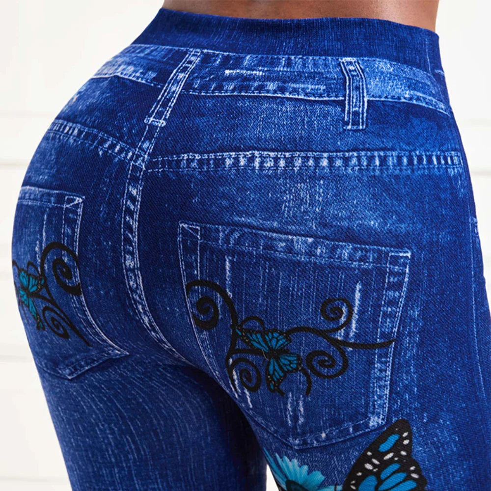 Plus Size Oversized Women High Waist Stretchy Legging Denim Look Skinny Leggings
