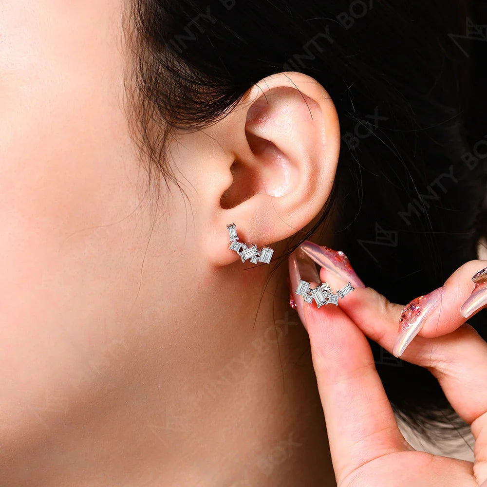 Moissanite Stud Earrings for Women S925 Sterling Silver Lab Diamond Baguette shape Irregular Earring Engagement Jewelry