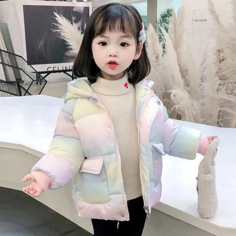 New  Fashion Colorful Unicorn Jackets For Girls Coat Winter Warm Hooded Parka Snowsuit Cute Wing Children Outerwear Clothing