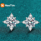 NeeTim 1ct 6.5mm D Color Moissanite Earrings 925 Sterling Silver  with White Gold Plated Stud Earring Wedding Jewelry for Women
